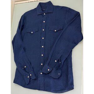 Proper Cloth Western Shirt Mens 15.5 Medium M Pearl Snap 100% Linen Long Sleeve